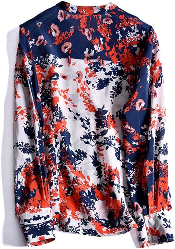 Positioning Silhouette Flower Silk Shirt V-Neck Top Long-Sleeved Floral Shirt for Women in Spring