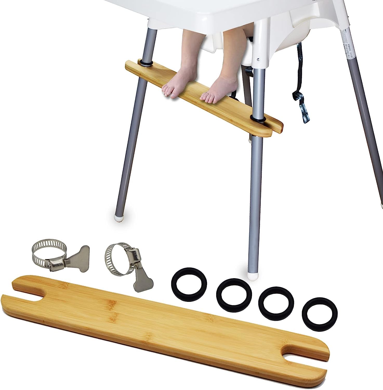 Natural Bamboo High Chair Foot Rest Compatible with IKEA Antilop, Adjustable Height Footrest Non-Slip Baby Highchairs Pedal, High Chair Footstool Highchair Accessories