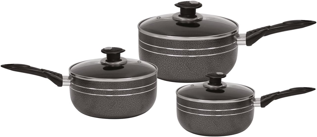 SQ Professional 3pc Una Non-Stick Kitchen Saucepan Cookware Set with Glass Lids