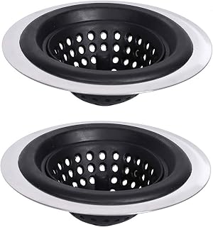 Txibikn 2-Pack Black Stainless Silicone Kitchen Sink Strainer Set - Flexible Silicone Drainer Baskets with Large 4.5'' Diameter Rim, Anti-Clogging Design, Rust-Free Stainless Steel Edge