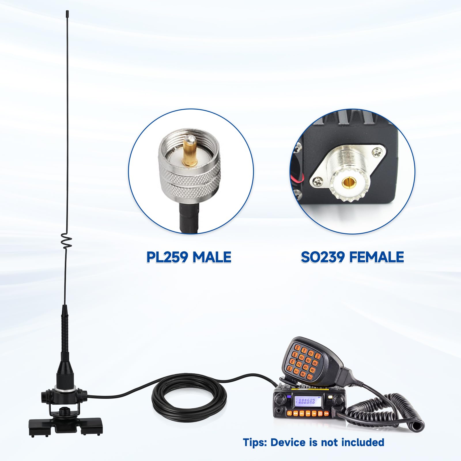 Bingfu Dualband VHF/UHF mobiele antenne, 136-174 MHz & 400-460