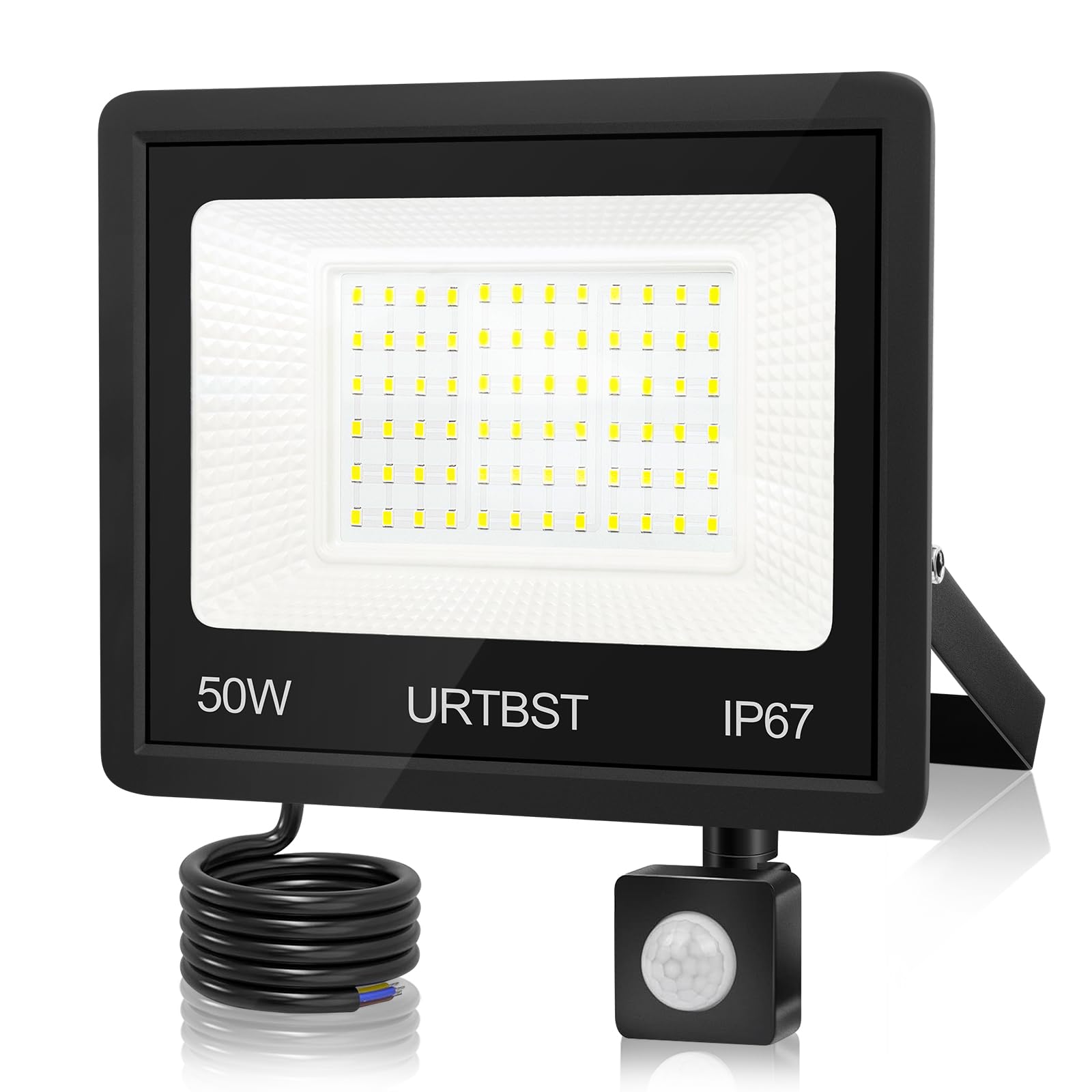 URTBST Focos LED Exterior con Sensor Movimiento,50W 5000LM Foco LED con Sensor de Movimiento,Proyector LED Exterior IP67 Impermeable,7000K Blanco Frío Foco LED Exterior para Jardín,Garaje,Terraza