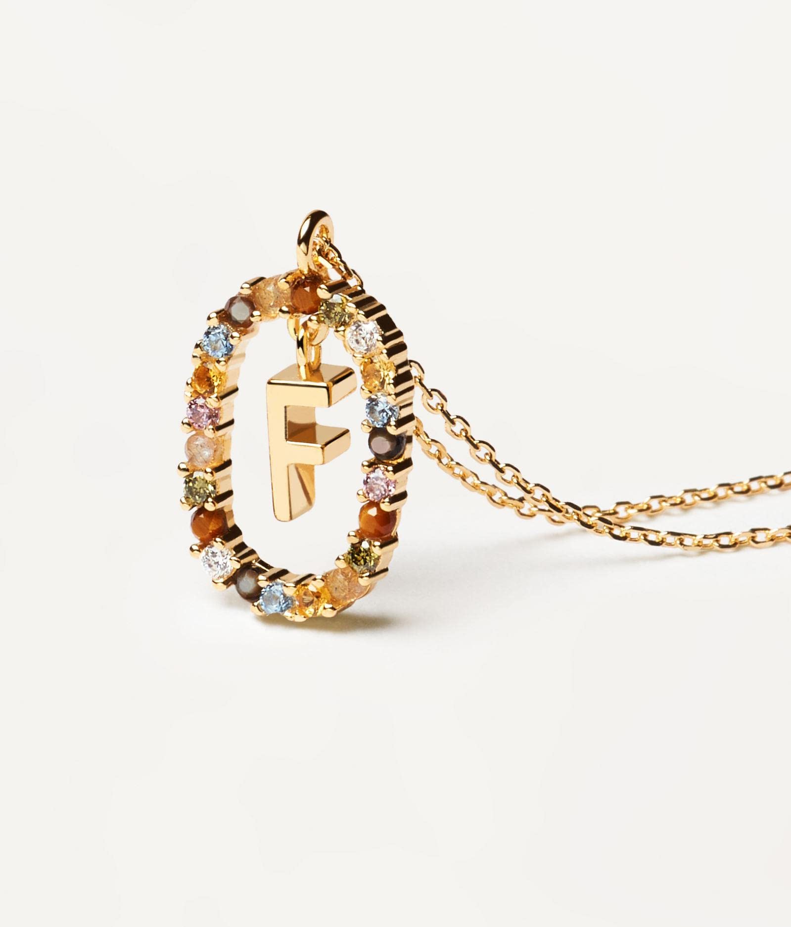 PDPAOLA - Collana con lettera F, in argento Sterling 925, placcato oro 18 carati, gioiello da donna