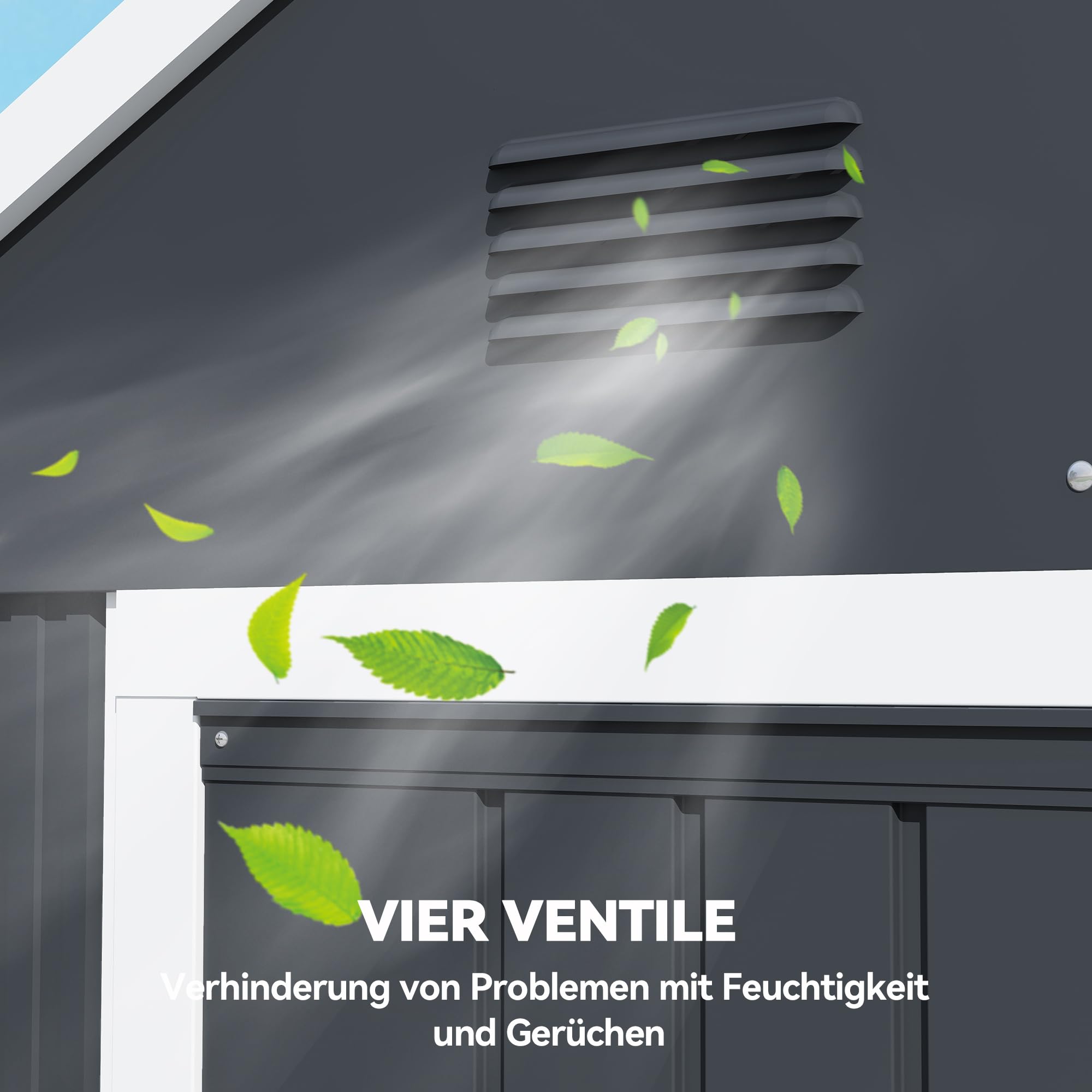 Outsunny Geräteschuppen 4㎡ mit Fenster 259 x 172 x 222 cm in Dunkelgrau | Stahl Gartenhaus, Abschließbares Gerätehaus, Gartenschrank, für Terrasse, Balkon