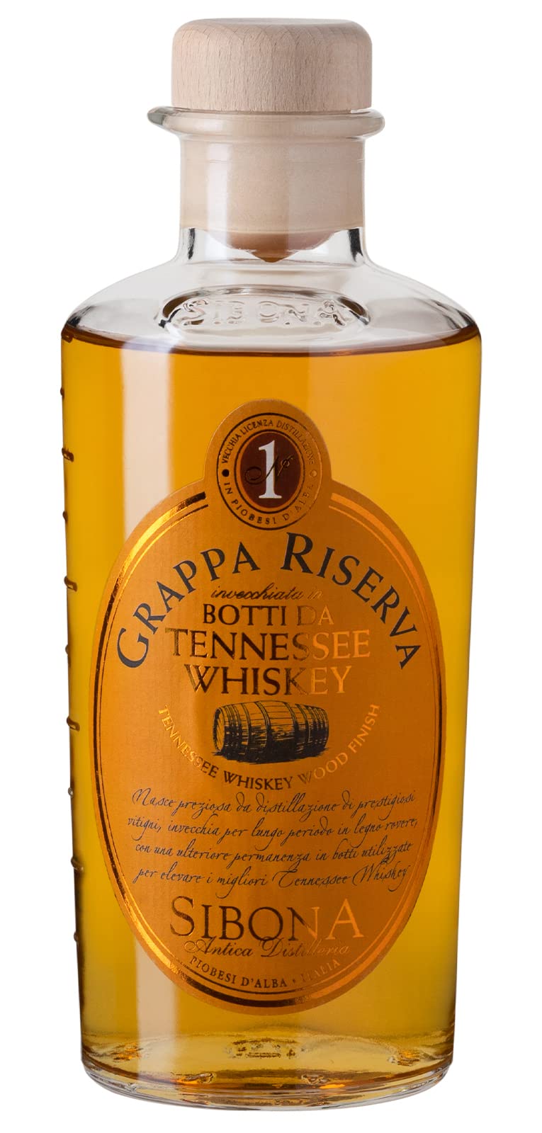 Nº1 SIBONA Grappa Riserva Botti da Tennessee Whiskey 40% vol. (1 x 0,5l) – Italienischer Grappa ausgebaut in original Whiskey-Fässern aus Tennessee