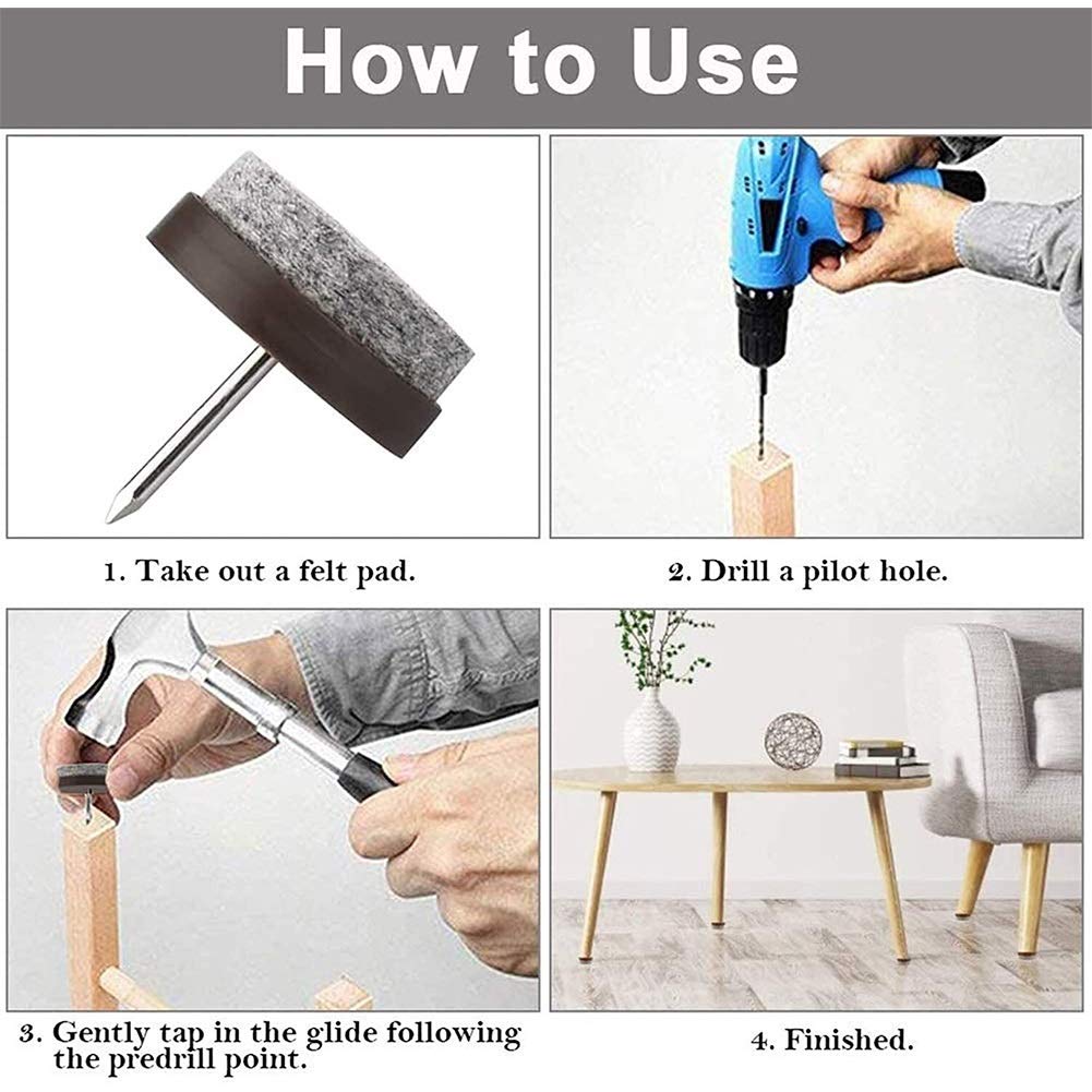 Paquete de 50 deslizadores redondos de fieltro con clavos, protectores gruesos para patas de muebles para sillas y mesas, reducen la fricción y protegen los suelos de madera, ideal para uso doméstico