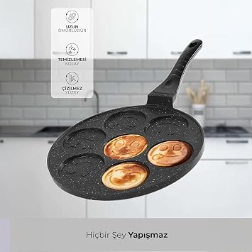 Orret Home 27 Cm Döküm Granit Emojili Pancake Tavası | Yapışmaz Granit Kaplama Krep ve Pancake Tavası | Dayanıklı ve Eşit Isı Dağılımlı Tava