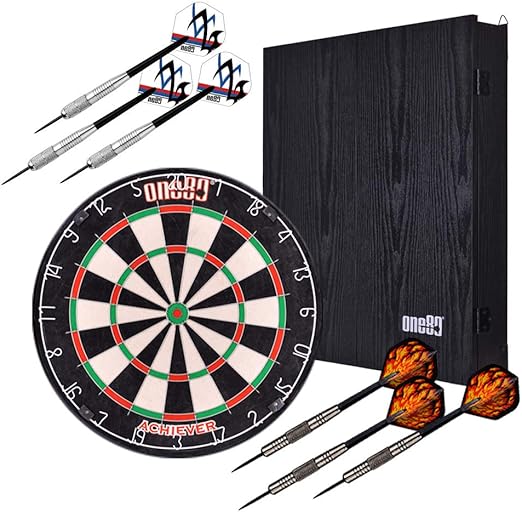 Jeu De Fléchettes Steel Dart - Cible Sisal + 6 Fléchettes + Tapis + Anneau - 45 Cm - Noir