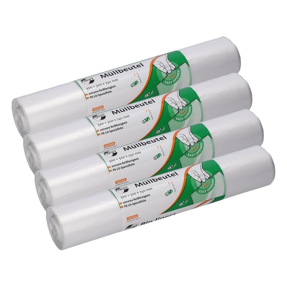Deiss First Plus LDPE 1A 60 l Bolsas transparentes 50 piezas/rollo 39001 (Paquete de 4)