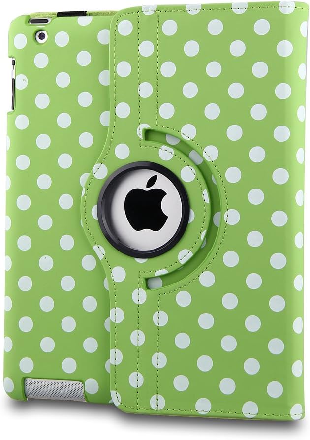 Generic 360 Degrees Rotating Luxury Polka Dot Design PU Stand Leather Case for Apple iPad Mini / iPad Mini Retina Display with Automatic Wake and Sleep Function - Green