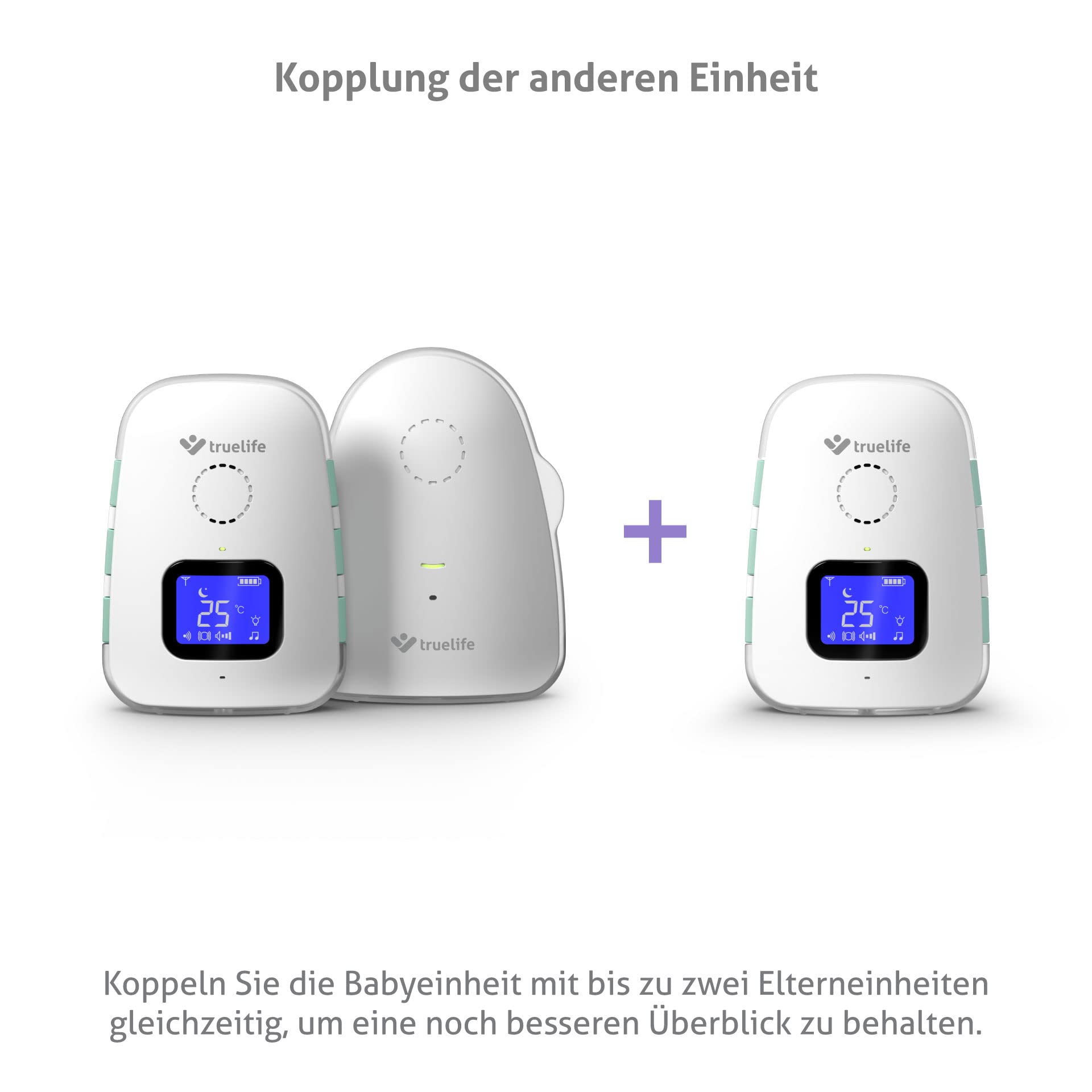 TrueLife NannyTone VM3 Babyphone avec IP67, portée extra large jusqu'à 800 m et 300 m dans les zones construites, avertissement de température 16-30 °C, son cristallin, alimentation par batterie