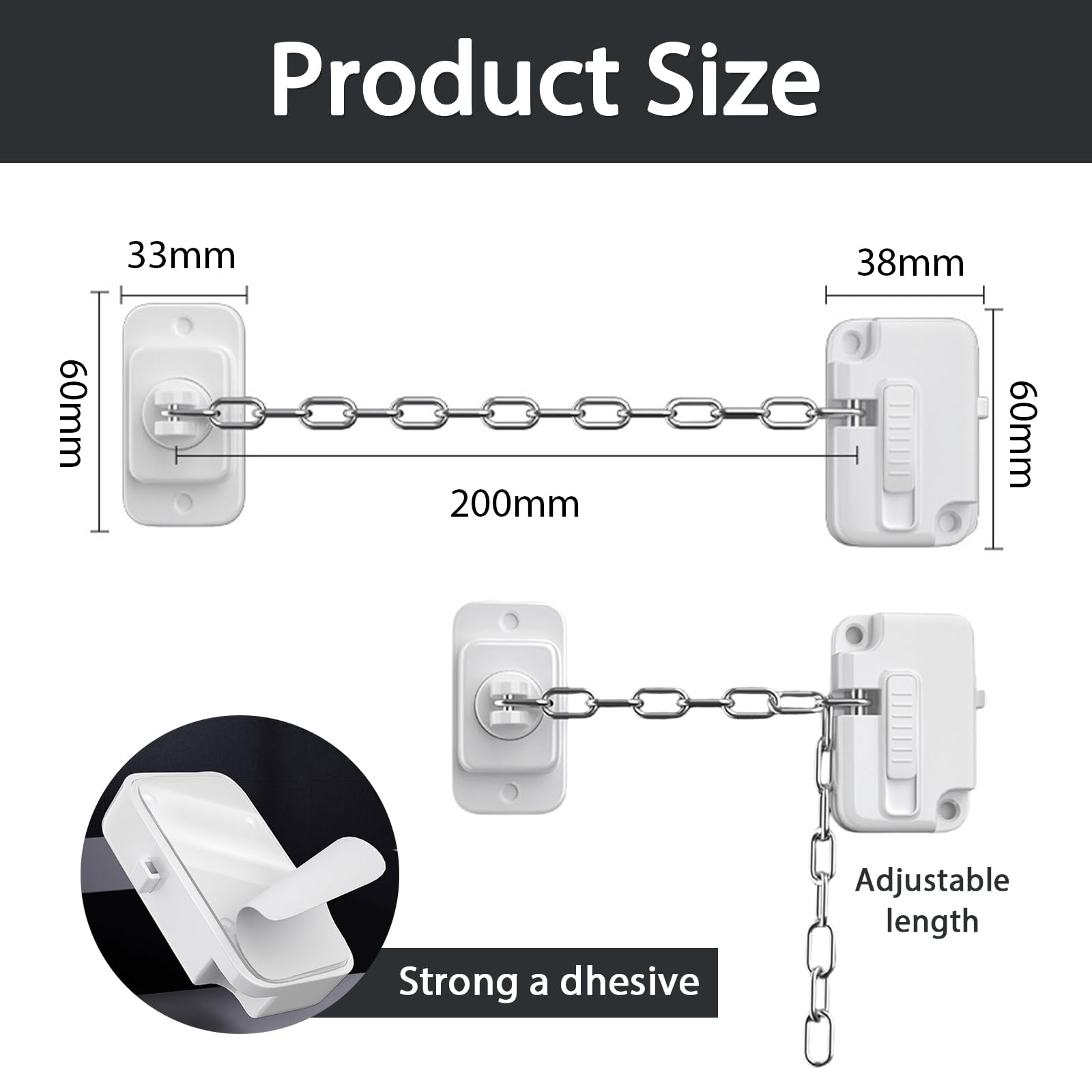 Window Locks Pets Child Safety, 1 Pack Adjustable Window Restrictors with Stainless Chain - Image 2