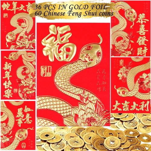 Envelopes vermelhos Cobra de Ano Novo Chinês 2025, Envelopes de Dinheiro da Sorte para Ano Novo Luna