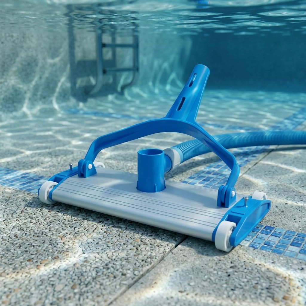 Suinga Limpiafondos de Aluminio para Piscinas 35 cm con Cuatro Ruedas | Cepillo de Arrastre para Limpieza Eficaz del Fondo | Conexion a Manguera 1 1/2'' | Alta Movilidad para Uso Intensivo