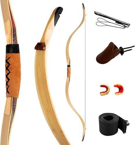 Miniatura 4 de Deerseeker Outdoor Arco largo tradicional de 52 pulgadas, hecho a mano, arcos recurvos ambidiestros, juego de arco de caballo tártaro para adultos y