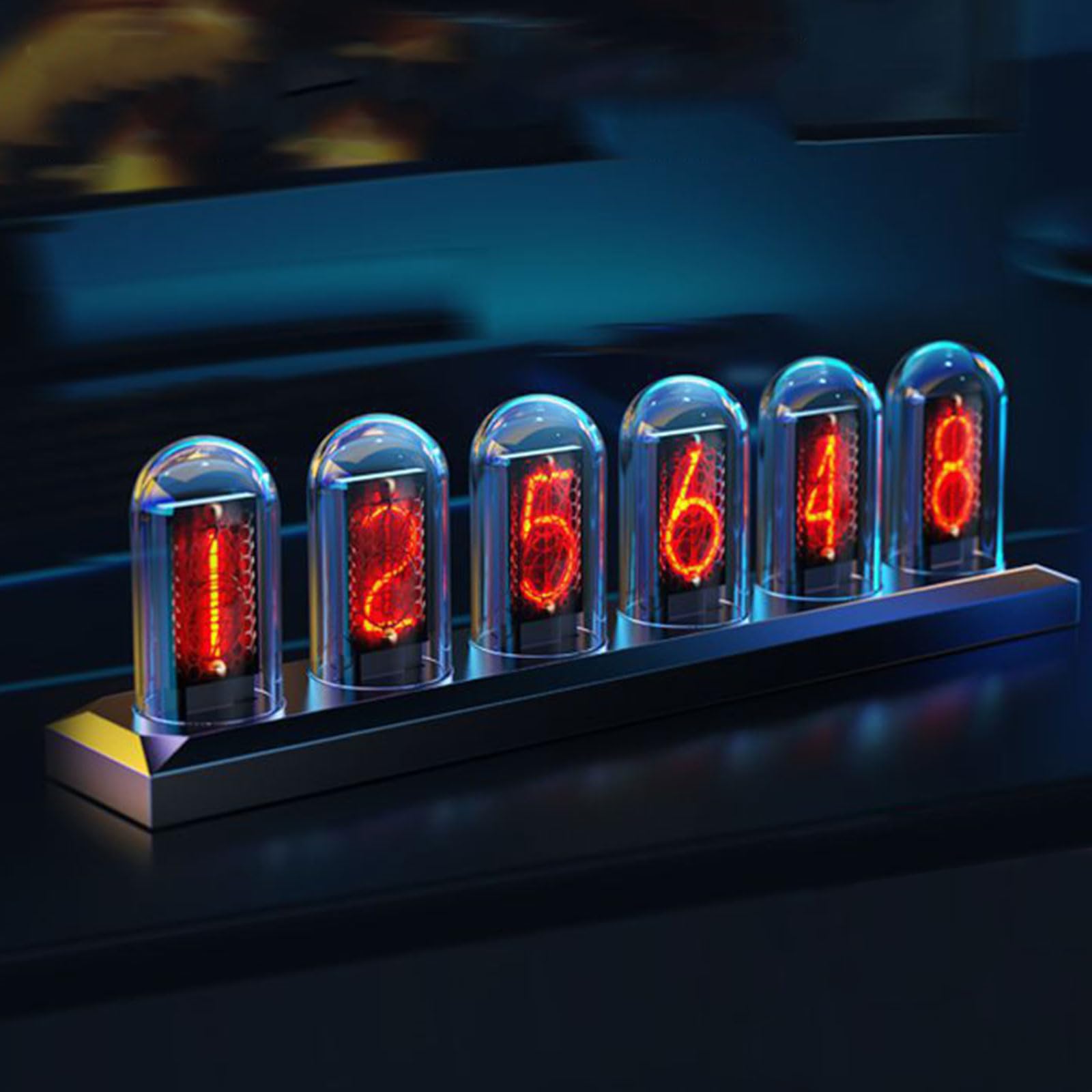 RISEN ニキシー管風置き時計 レトロモダン木製クロック 1600万色 RGB 
