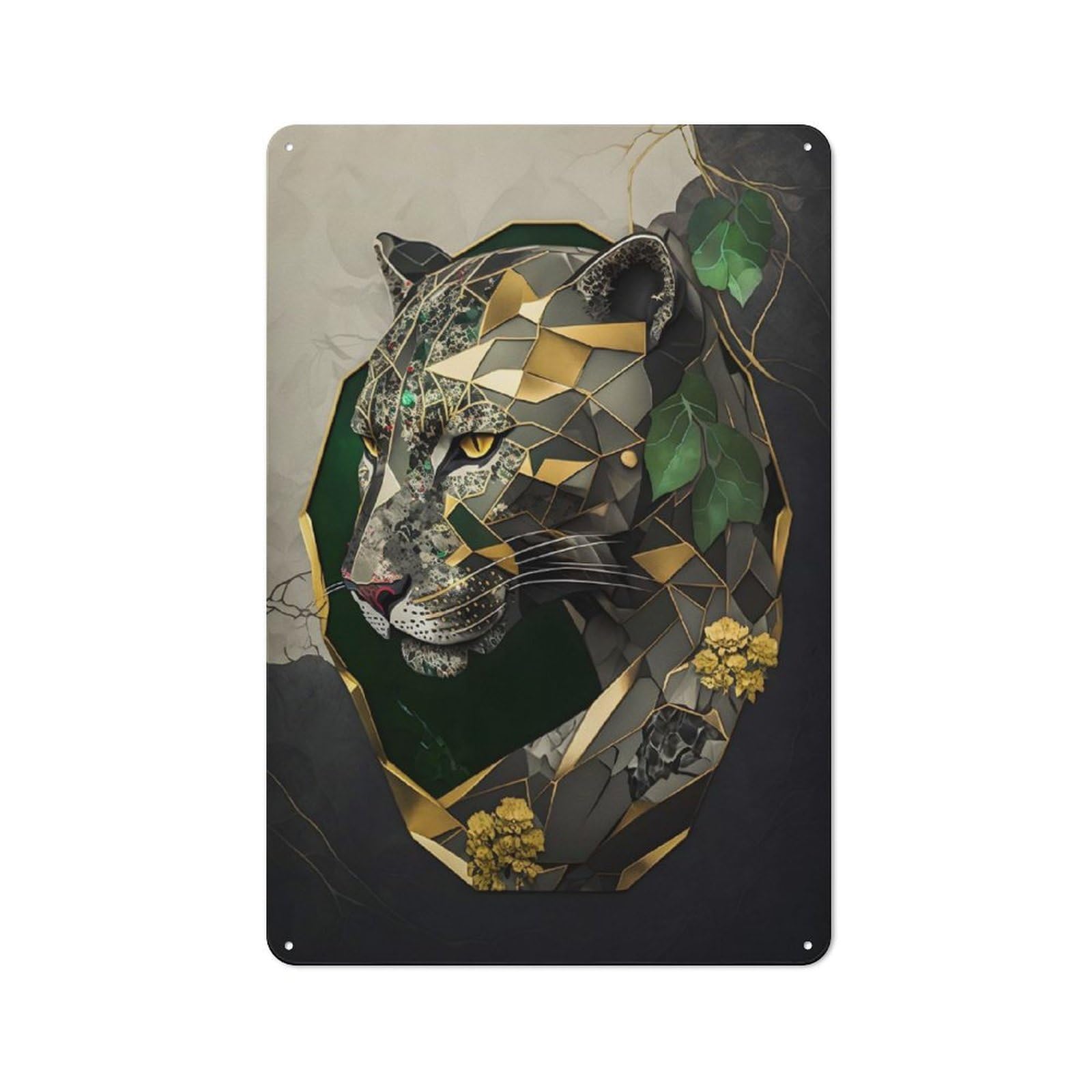 Junmoney Style-24 Cafe Style Decorative Metal Plaque 30X20cm Featuring Abstract Panther, Bistro Wall Plaque For Tea Room, Shop Wall Or Breakfast Area