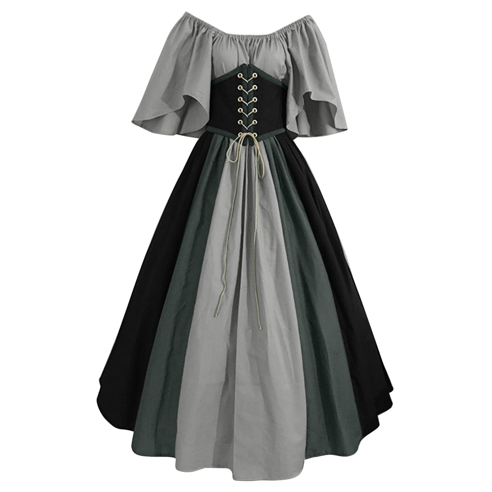 Womens Renaissance Costume Vintage Elegant Lace up Halloween Gown Princess Dress with Corset Medieval Evening Party Prom Cocktail Swing Victorian Dresses for Ladies
