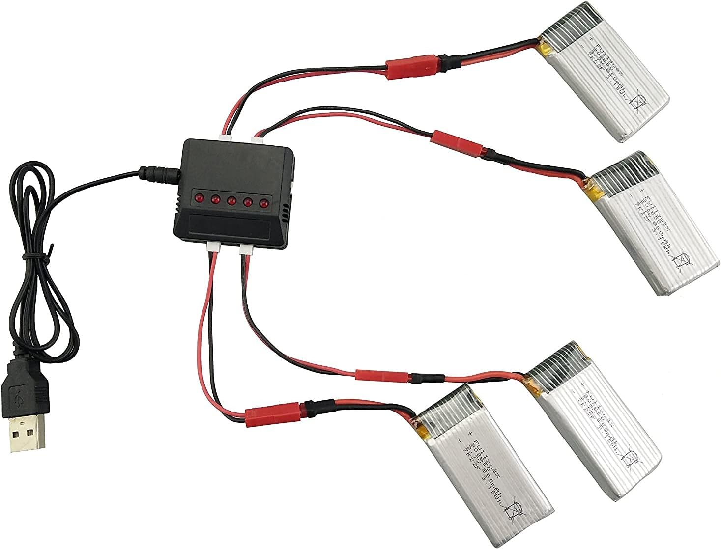 YUNIQUE GREEN-CLEAN-POWER - Kit of 4 Li-Po Batteries 3.7V 850mAh + Charger for Syma X56, X56W, X54HW, X54HC Drones | Extended Flight Time | High Performance, 50x26x9 mm - 50 gr, Silver