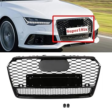 Amazon Co Jp スポーツフロントグリル バンパーハニカムグリル アウディa7 S7 16 19 Rs7スタイルカーアクセサリー用 Black Emblem 車 バイク