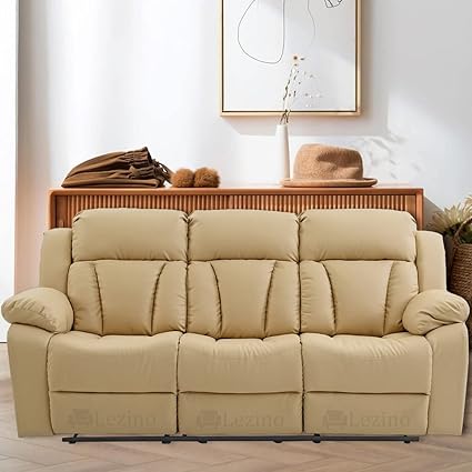 LEZINO Manual Recliner Chair in Cream Faux Leather (3 Seater)