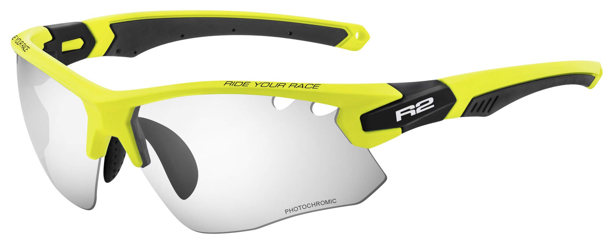 R&R R2 Multi-Sportbrille Crown | Radbrille | Sonnenbrille | Fahrradbrille | Laufbrille | Crossbrille für Damen und Herren (Neongelb/schwarz, Selbsttönend)