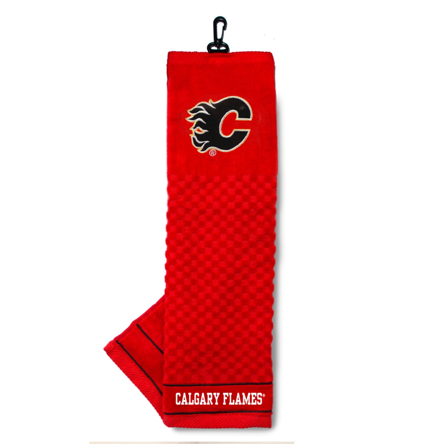 TEAM GOLF NHL Calgary Flames Embroidered Golf Towel Embroidered Golf Towel, Checkered Scrubber Design, Embroidered Logo