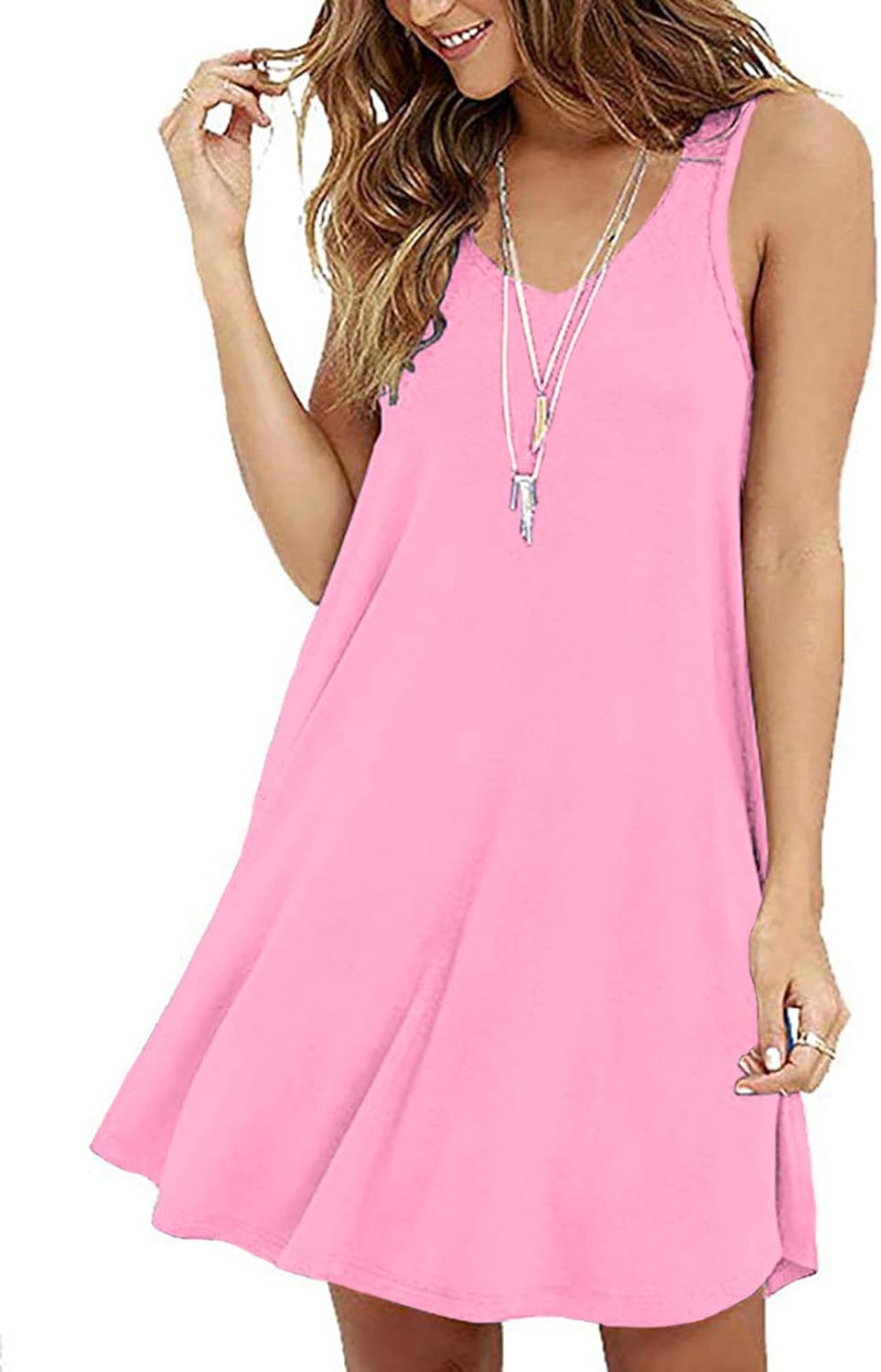 MOLERANI Women's Casual Swing Simple T-Shirt Loose Dress Large 1 Pink