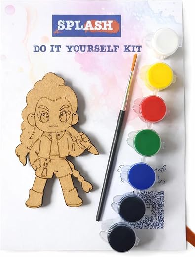 SPLASH ART DIY Wooden Painting Kit for Kids – Paint Your Own Wooden Cutout with Colors &amp; Brushes – Art &amp; Craft Activity Se...