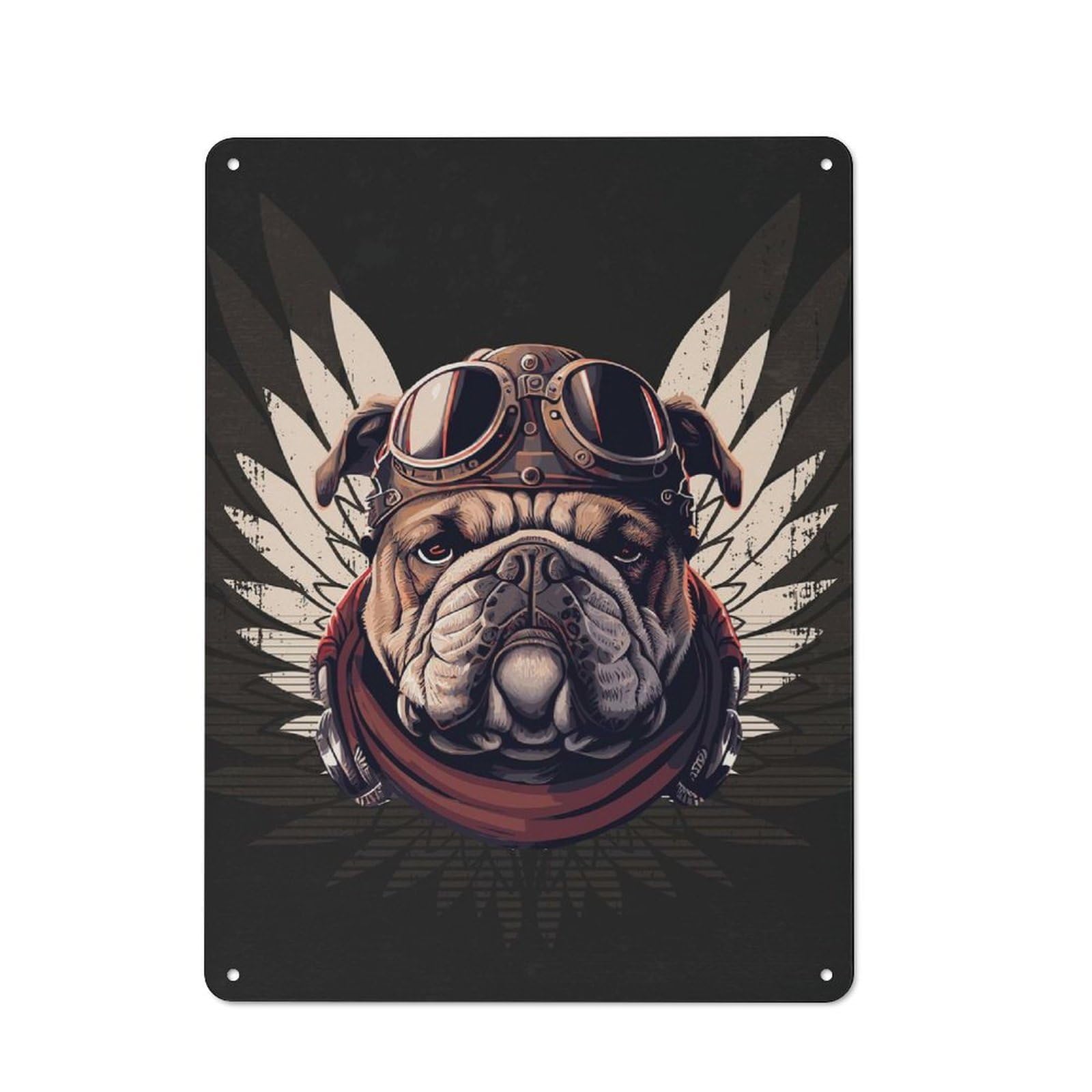 Biker Bulldog Painting Modern Retro Metal Wall Decor 40x30cm, Metal Wall Sign for Loft, Studio, Office Or Creative Room
