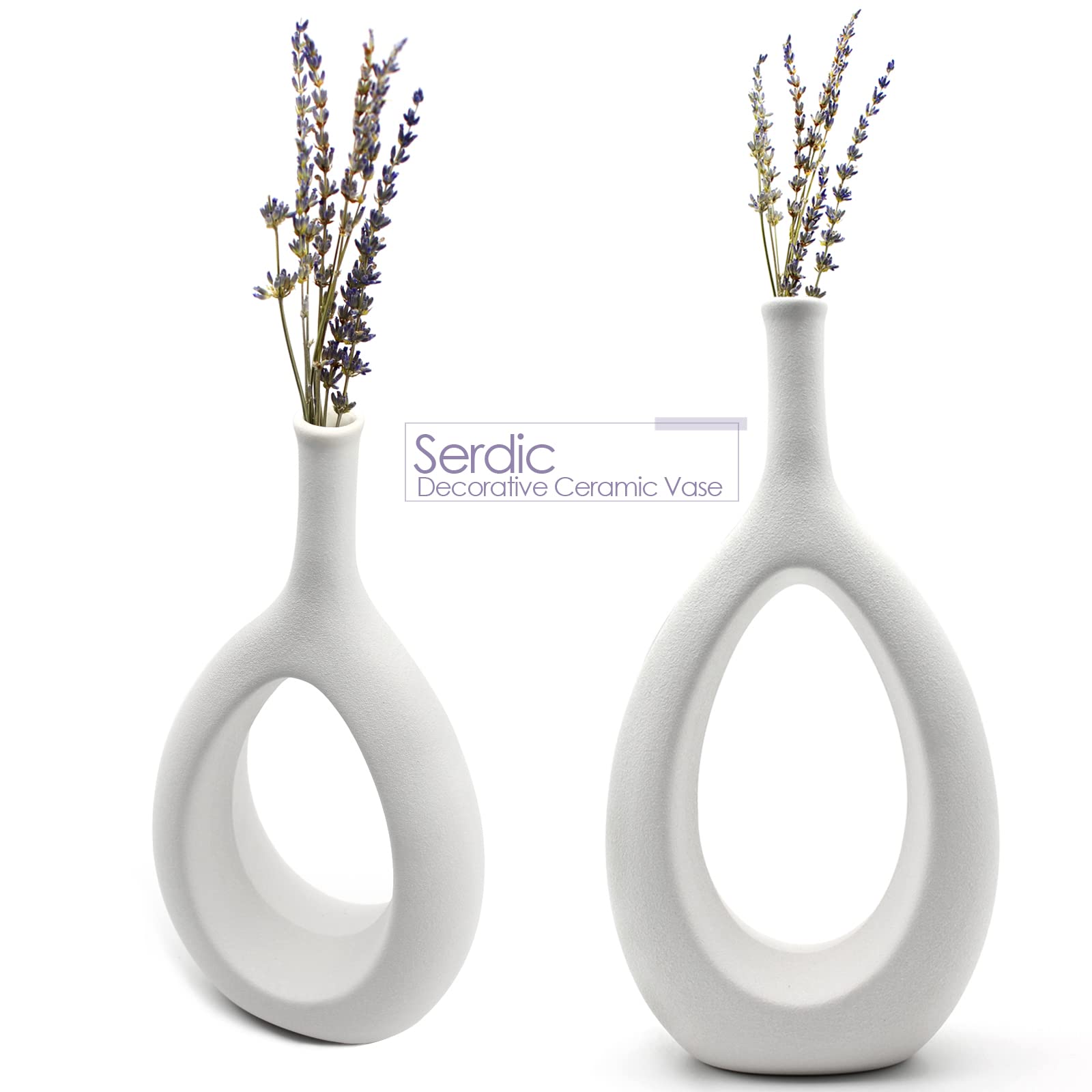 Serdic Ceramic Hollow Vase Modern Decorative Flower Vase for Centerpieces, Wedding, Gifts, Kitchen, Living Room or Flower Shop 12.2inch White