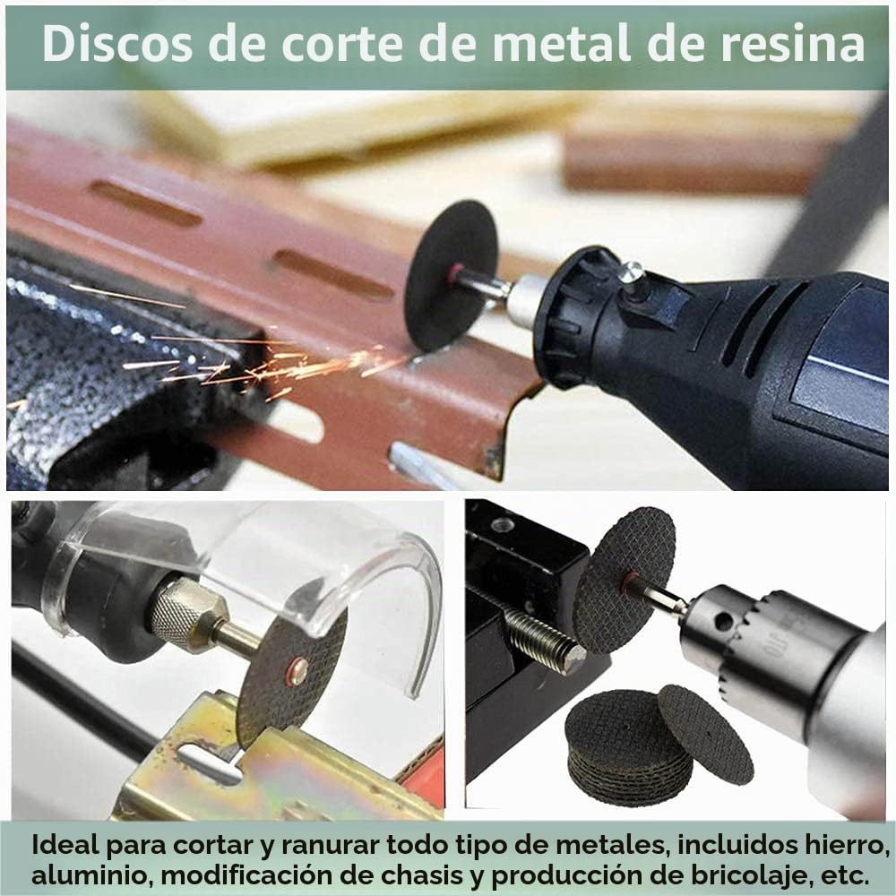 32 Piezas Discos de Corte para Dremel, Disco Corte Diamante & Mini Hoja de Sierra Circular HSS & Mini Disco de Corte de Resina (3mm Mandril) para Madera, Vidrio, Plástico, Piedra, Metal