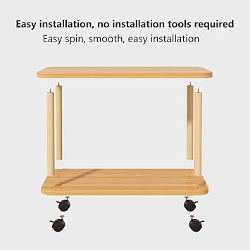 Rolling Log Sofa End Table, Side Table on Wheels Without Legs, Farmhouse Coffee Table with Lower Shelf, Minimalist and Practical End Side Table for Living Room, Bedroom Wooden Color