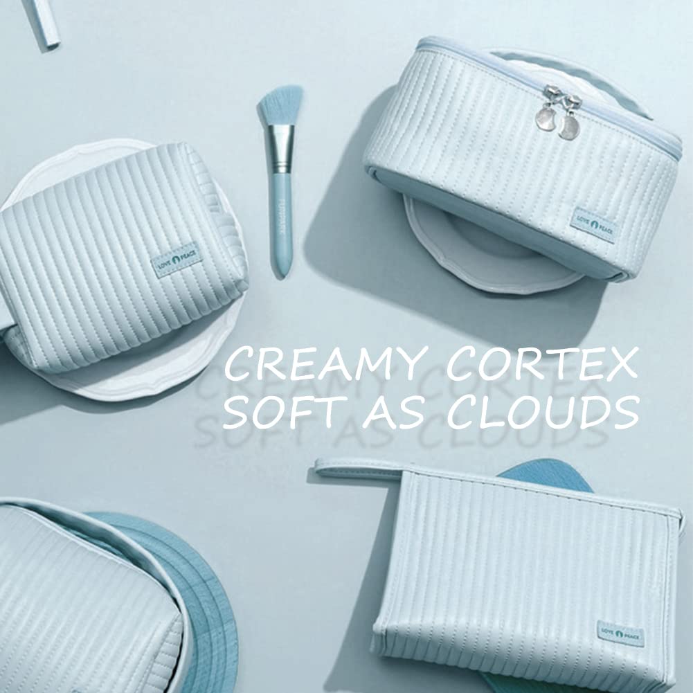 Linpr Makeup Bag 3 Pcs Cosmetic Bags Set, PU Striped Leather Toiletry Bag, Portable Waterproof Travel Makeup Organizer - Image 4