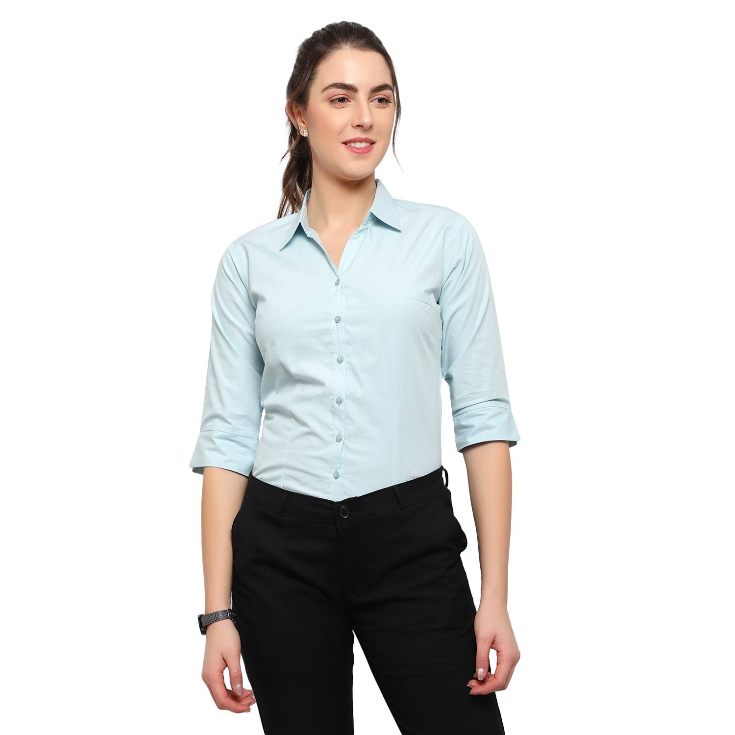 blue ronin Women 3/4 Sleeve Stylish Western Official Formal Shirts for Women Regular fit Shirts for Women (Sea Green_XL)-picture-22