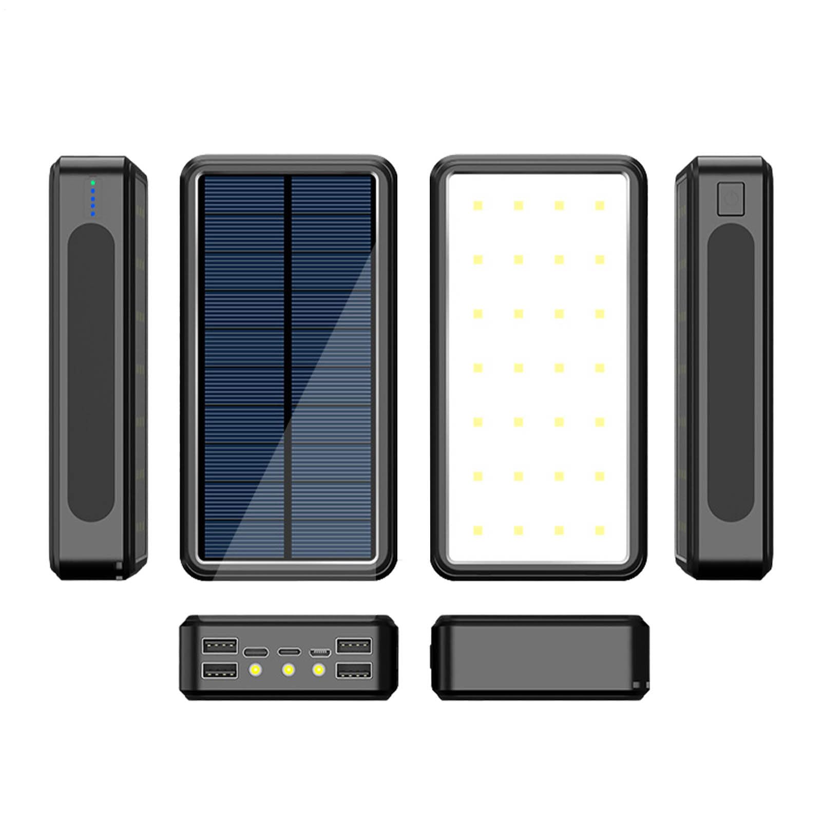 Banco de energía solar, cargador portátil de alta capacidad, batería externa impermeable de 50000 mAh, carga rápida, banco solar ligero, cargador de teléfono alimentado por energía solar para teléfono
