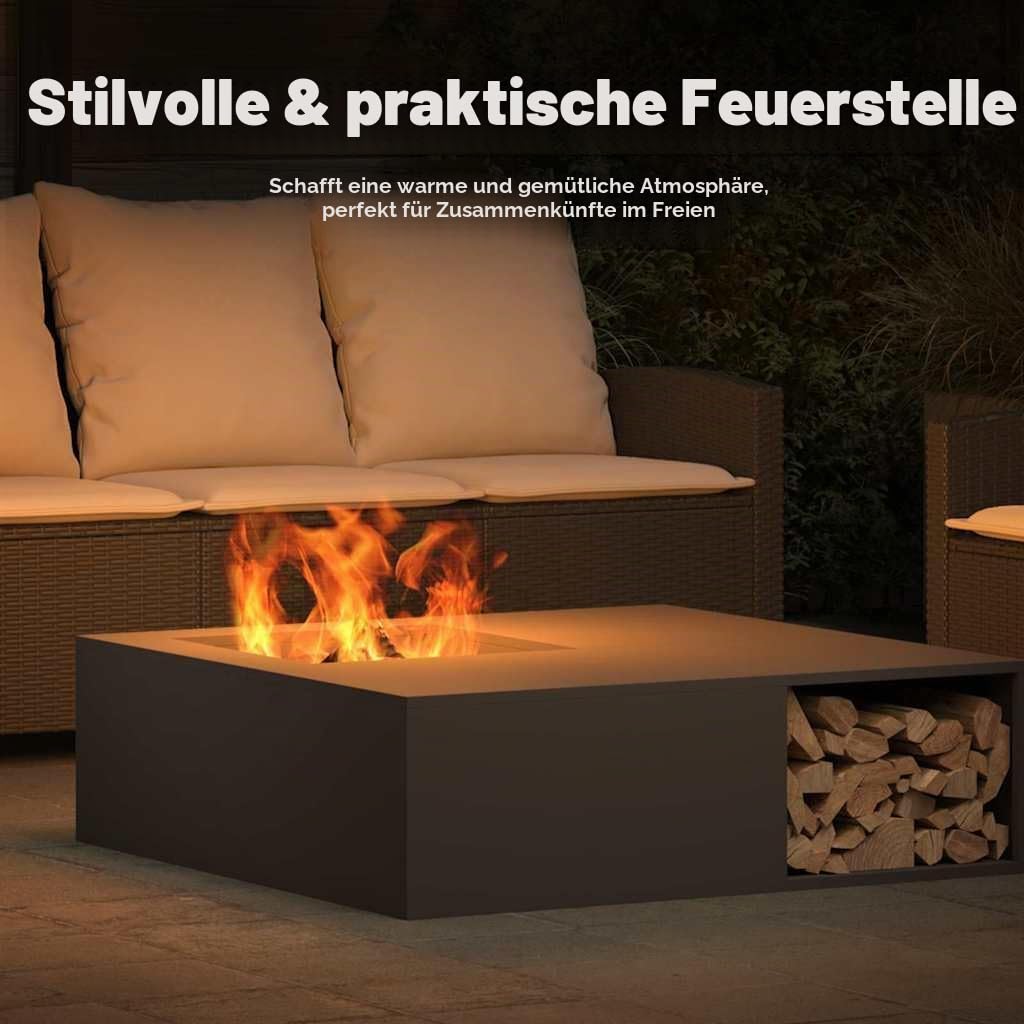 vidaXL Feuerstelle Schwarz 100 x 100 x 30 cm Wetterfeststahl | Aus kaltgewalztem Stahl gefertigt, Ideal für den Außenbereich, Maße 40 x 40 x 15 cm