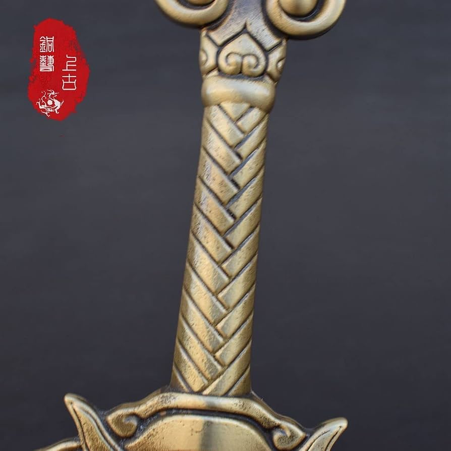 Amazon.co.jp: 38cm真鍮獣頭七星剣飾り、金属風水真鍮剣道教ヤジ獣頭