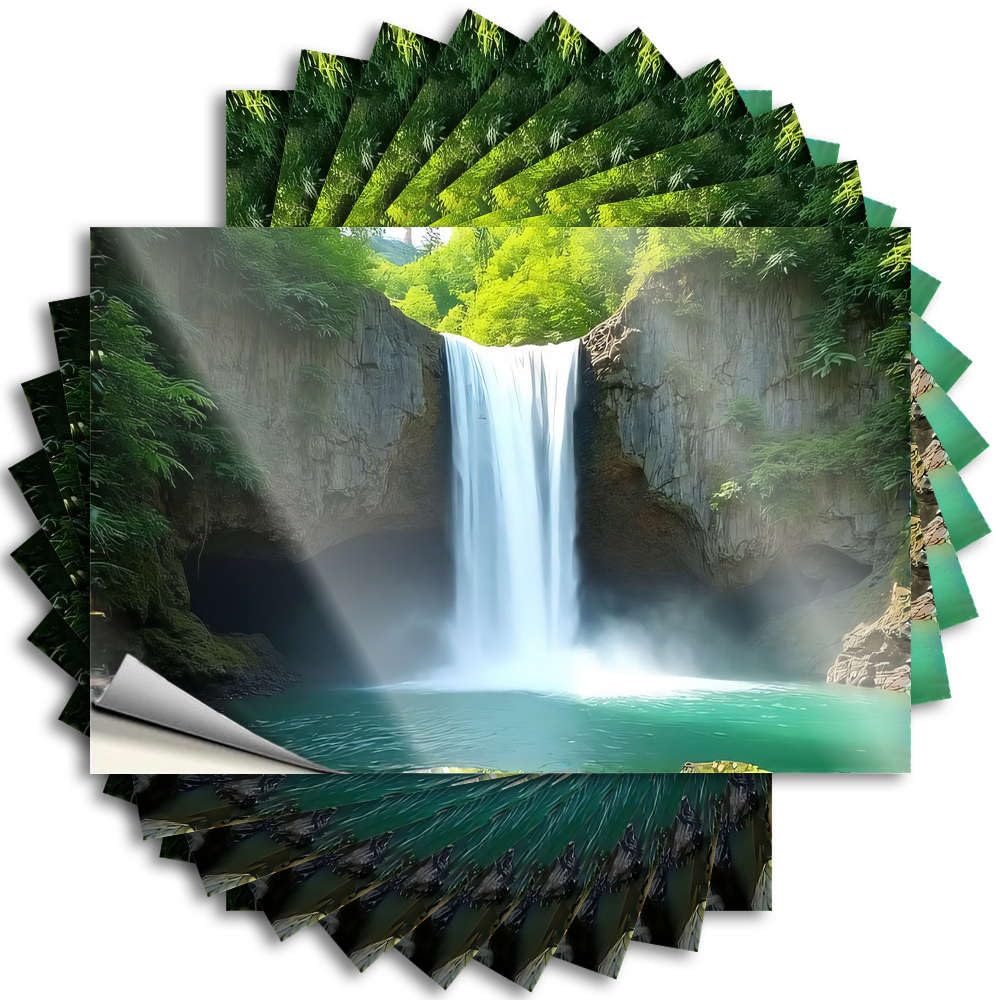 Lettering Sticker Bedroom Decor for Men Peel and Stick - A Picturesque Waterfall Cascades Down A Lush, Green Cliff Into A Serene Pool Case Accent Waterproof Vinyl for Western(6X9CM)
