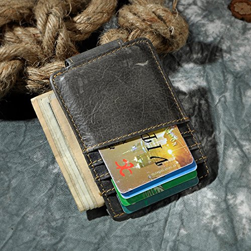 Le'aokuu Mens Genuine Leather Cowhide Magnet Money Clip Credit Case Case Holder Slim Wallet (W1058 Dark Gray) #TOP5