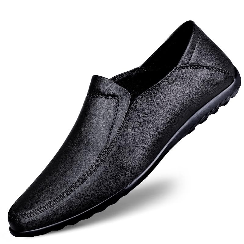 Men's Loafers Shoes Solid Color Vegan Leather Loafers Comfortable Slip Resistant Flexible Classic Slip-on(Black,10 M US)
