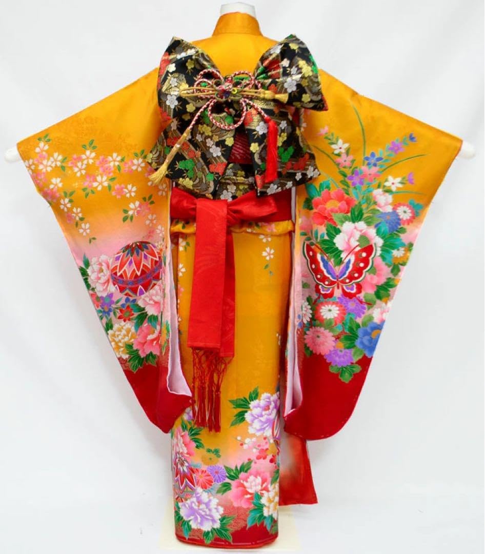 お買い得品♡正絹　七五三　7歳　女の子　セット　一式　山吹色系 Amazon.co.jp: 七五三 着物 7歳 女の子 正絹 着物フルセット 山吹色