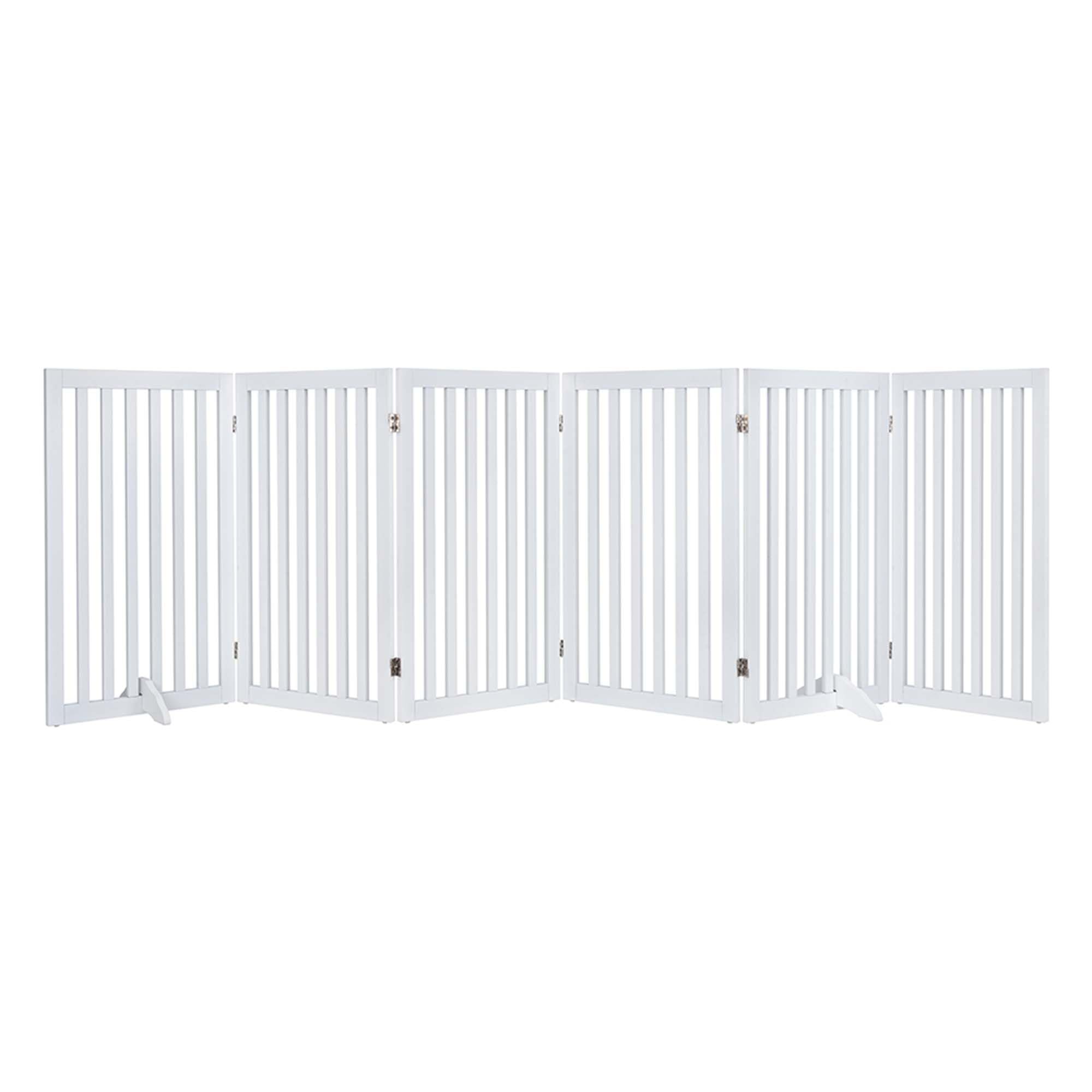 Unipaws Hundegitter 306 cm extra breit freistehendes Hundetor faltbares Welpengitter Holz Laufstall erweiterbare Hundebarriere (91 cm, Weiß)
