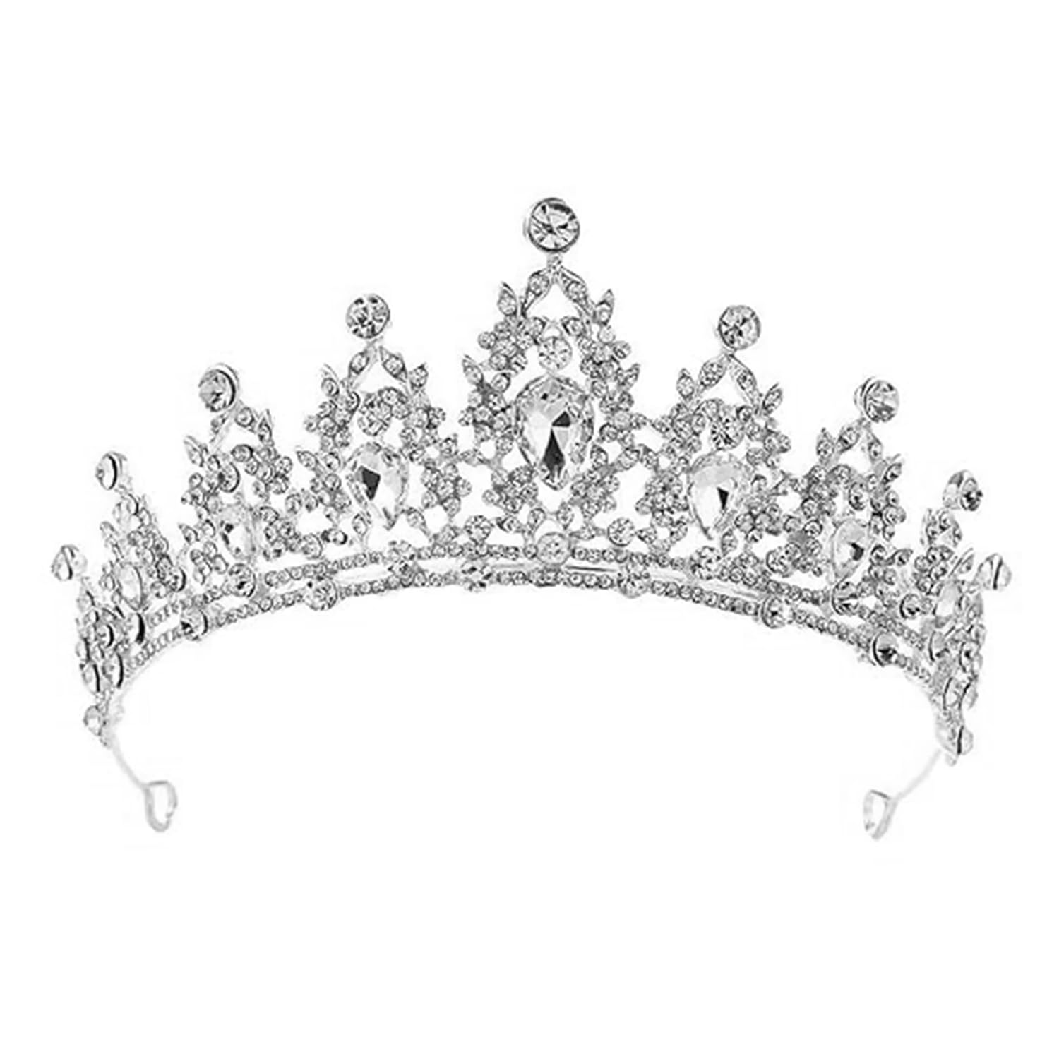 Silver Plated Cubic Zirconia Studded Princess Tiara Crown Hair Accessory Gift for Girls & Women.-image-27