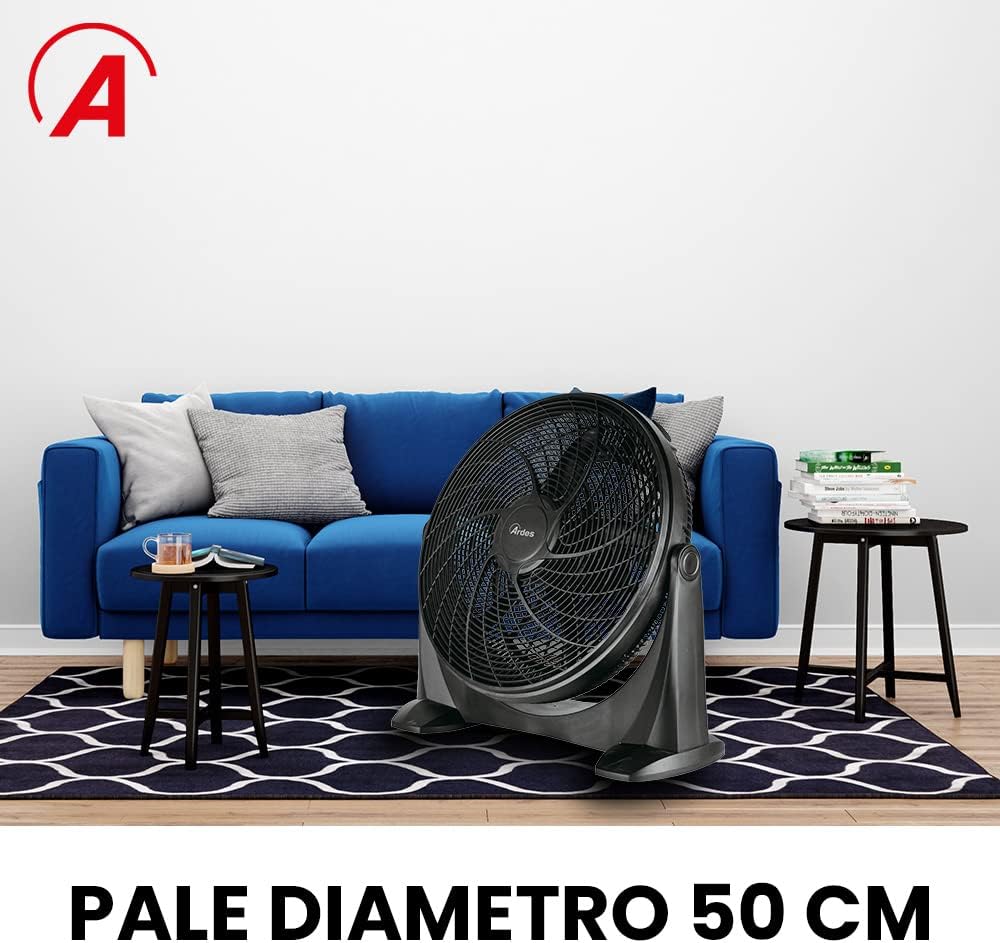 ARDES - AR5A51 Ventilatore da Pavimento Silenzioso 5 PALE SPACE 51 Terra Total Black con Inclinazione Verticale e Comando Manuale - 3 Velocità FLOOR 51 50 CM - Immagine 3