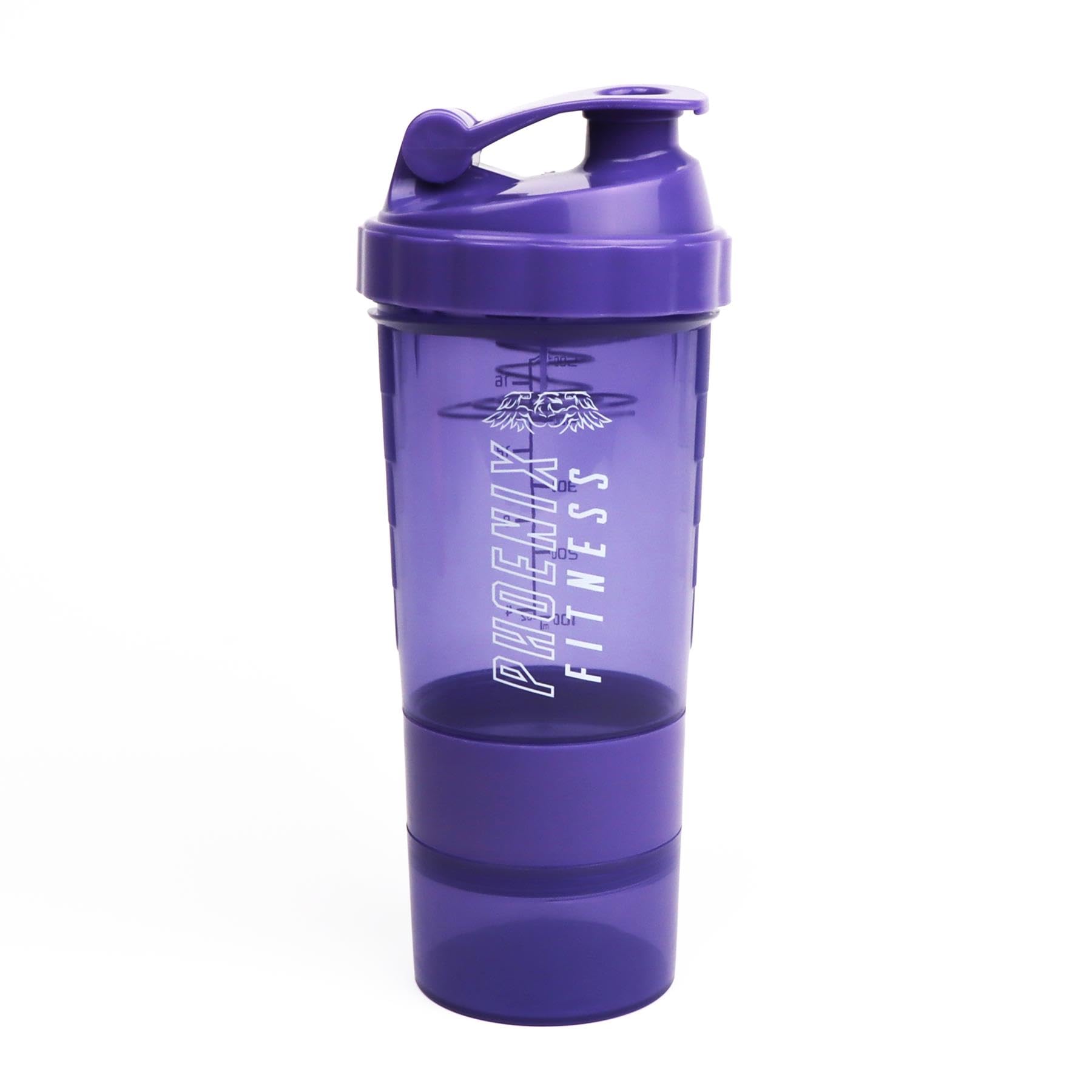 Phoenix Purple Shaker Bottle - With Storage Compartment - Leak-Proof - BPA-Free