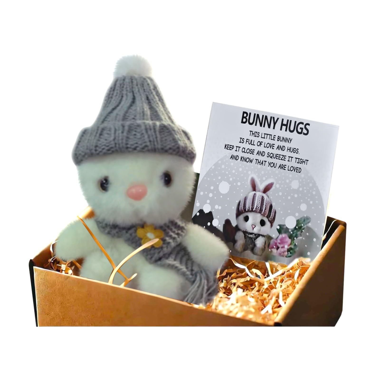 Easter Plush Knitted Bunny Boxed Gift, Handmade Mini Bunny Hug, Soft Stuffed Pocket Rabbit Toy, Cute Easter Rabbit Decor with Inspirational Card, Heartfelt Easter Present for Friends and Family — image 1
