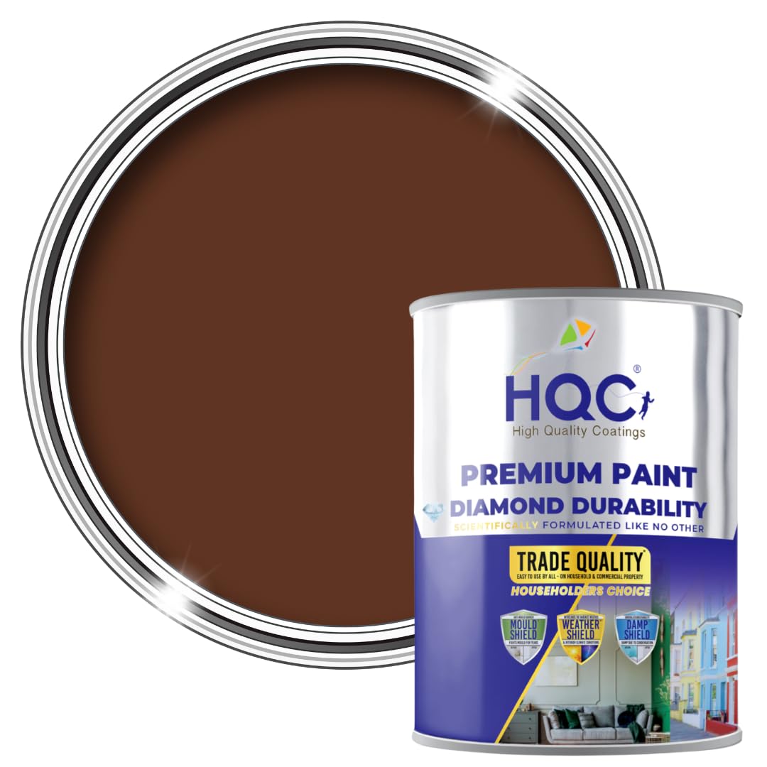 HQC Smooth Masonry Paint - Leaf Brown - 1 Litre - Exterior Wall Paint for Render, Pebbledash, Brick, Concrete & Garden Walls - Waterproof & Dirt Resistant - Long-Lasting & Easy to Apply