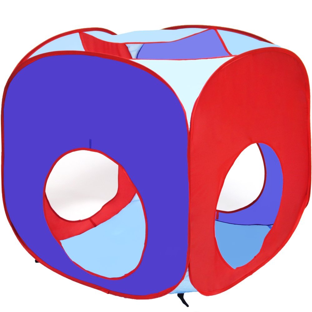 Playz 5-Piece Kids Play Tents Crawl Tunnels and Ball Pit Popup Bounce Playhouse Tent with Basketball Hoop for Indoor and Outdoor Use with Red Carrying Case