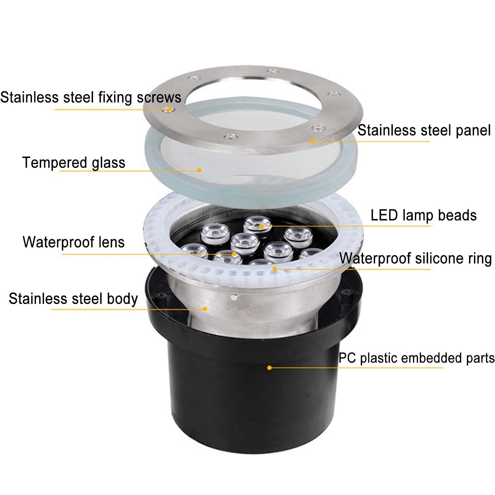 Luz LED sumergible: foco empotrable for exteriores, foco subacuático integrado de 12 V, luz de suelo de acero inoxidable resistente al agua IP68, fuente de piscina for jardín al aire libre, roca